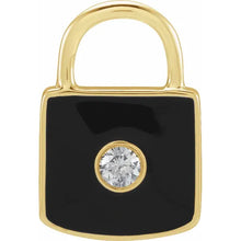 Load image into Gallery viewer, 14k Gold .035cttw Natural Diamond &amp; White Or Black Enamel Mini Lock Charm/Pendant In Multiple Colors
