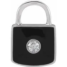 Load image into Gallery viewer, 14k Gold .035cttw Natural Diamond &amp; White Or Black Enamel Mini Lock Charm/Pendant In Multiple Colors
