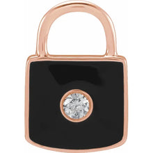 Load image into Gallery viewer, 14k Gold .035cttw Natural Diamond &amp; White Or Black Enamel Mini Lock Charm/Pendant In Multiple Colors
