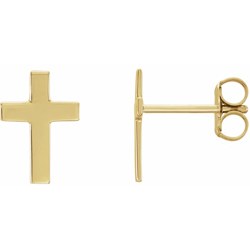 14K Yellow Gold 10x6mm Cross Earrings