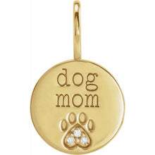 Load image into Gallery viewer, 14k Gold .01cttw Natural Diamond Engraved Dog Mom Paw Print Charm/Pendant In Multiple Colors
