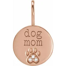 Load image into Gallery viewer, 14k Gold .01cttw Natural Diamond Engraved Dog Mom Paw Print Charm/Pendant In Multiple Colors
