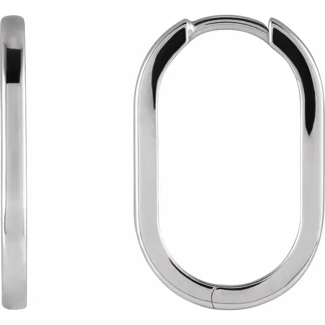 Sterling Silver 20mm Elongated Oval Huggie Hoop Earrings
