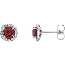 Load image into Gallery viewer, 14K White Gold 5mm Natural Mozambique Garnet &amp; 1/8 CTW Natural Diamond Earrings
