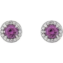 Load image into Gallery viewer, 14K White Gold 5mm Natural Amethyst &amp; 1/8 CTW Natural Diamond Halo Earrings
