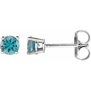 14K White Gold 4mm Natural Blue Zircon Stud Earrings