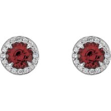 Load image into Gallery viewer, 14K White Gold 5mm Natural Mozambique Garnet &amp; 1/8 CTW Natural Diamond Earrings
