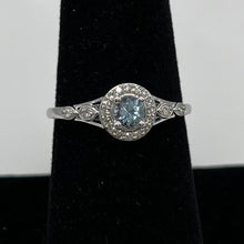 Load image into Gallery viewer, 10k Round Aquamarine Center Stone &amp; 0.10cttw Natural Diamond Halo Ring, Size 7

