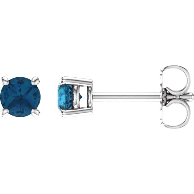 14K White Gold 4mm Natural London Blue Topaz Stud Earrings