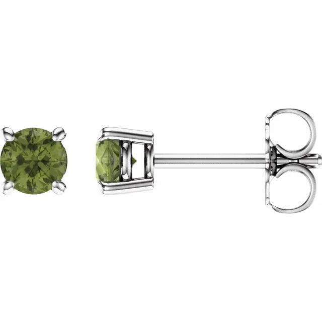 14K White Gold 4mm Natural Peridot Stud Earrings