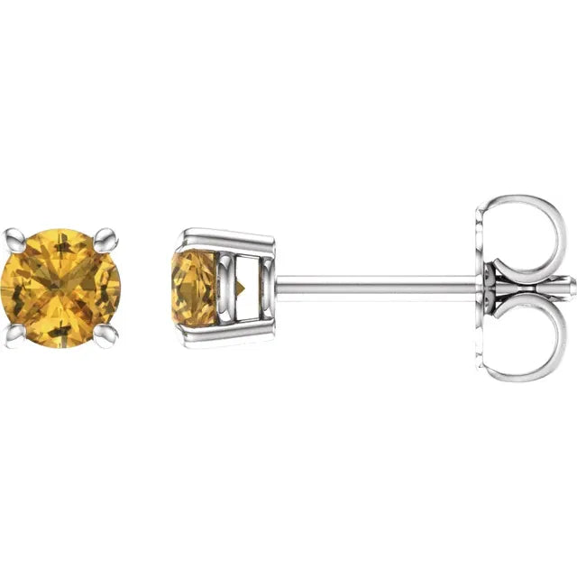 14K White Gold 4mm Natural Yellow Sapphire Stud Earrings