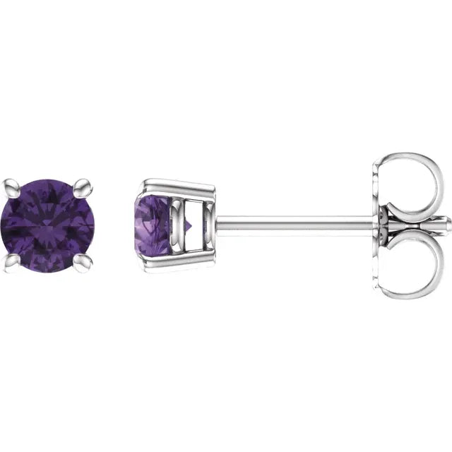 14K White Gold 4mm Natural Amethyst Stud Earrings