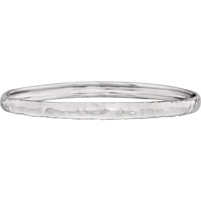 14K White Gold 5.1mm Hammered Bangle 7 1/2