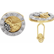 Load image into Gallery viewer, 14K White/Yellow Clock Design Cuff Links
