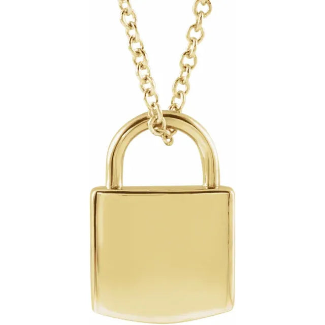 14K Yellow Gold 12.02x8mm Lock Pendant 16-18