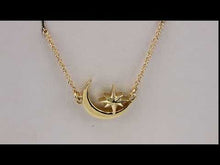 Load and play video in Gallery viewer, 14k Gold Crescent Moon &amp; Star 16-18&quot; Necklace In Multiple Colors
