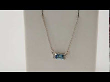 Load and play video in Gallery viewer, 14K White Gold Natural Aquamarine &amp; .02cttw Natural Diamond Bar 16&quot; Necklace
