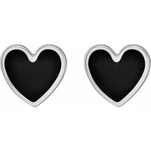 Load image into Gallery viewer, 14K White Gold 5.9x5.5mm Black Or White Enamel Heart Earrings
