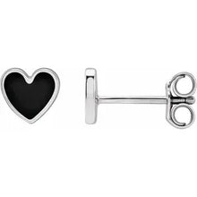 Load image into Gallery viewer, 14K White Gold 5.9x5.5mm Black Or White Enamel Heart Earrings
