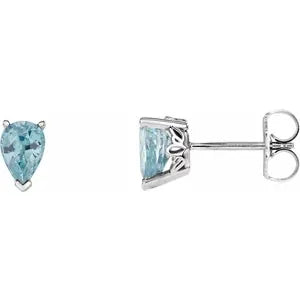 14K White Gold 2/3cttw Natural Blue Zircon Pear Shape Earrings